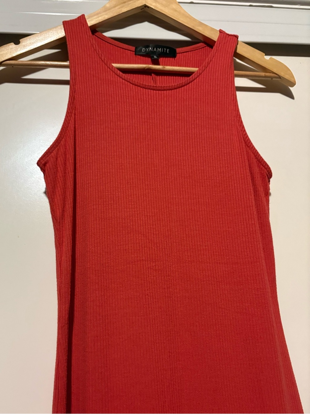 Dynamite Rust Red Ribbed Maxi Dress with Side Slit - Picture 3 of 6
